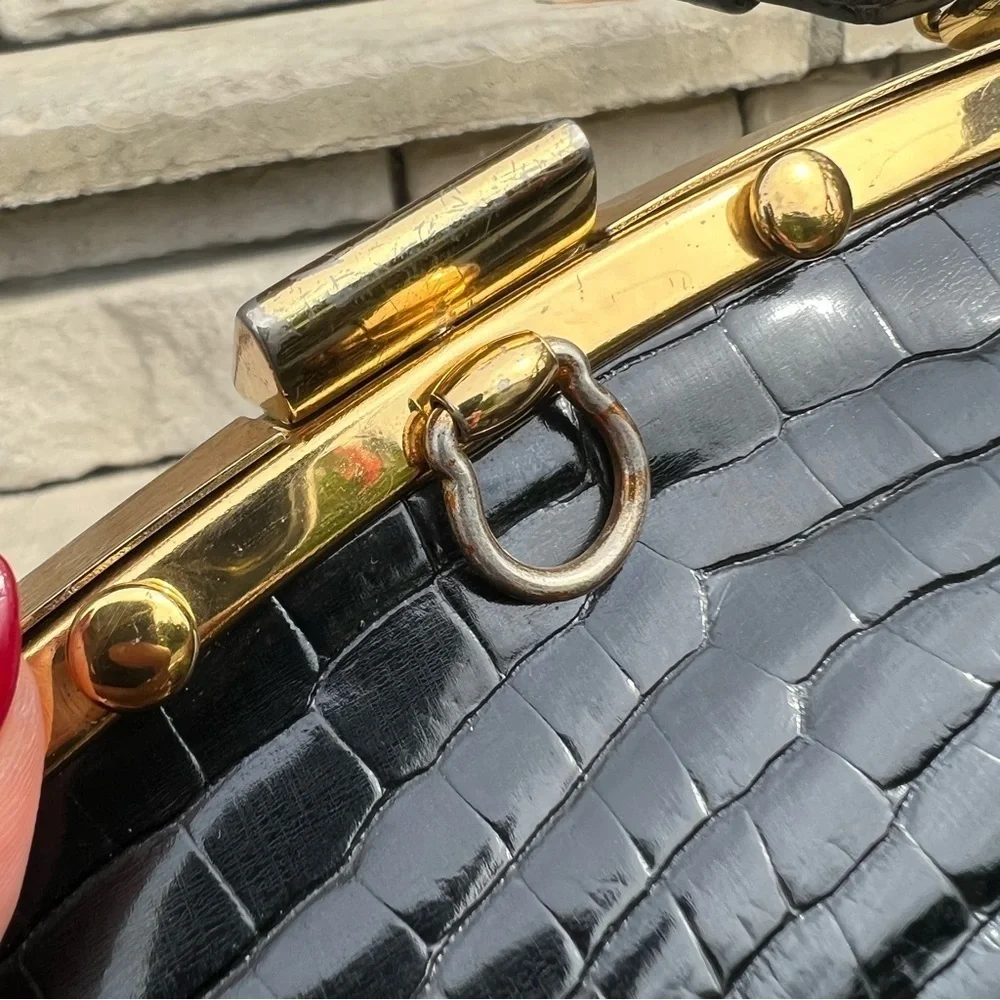 VINTAGE WA Weymouth American made in England black leather handbag purse - Picture 11 of 11